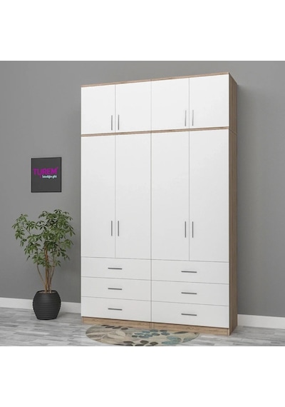 4 Kapılı Üstü Dolaplı Gardırop Mdf Antrasit