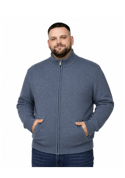 Battalmoda Erkek Büyük Beden İndigo Hattush Dik Yaka Cepli Triko Hırka 3xl-4xl-5xl-6xl