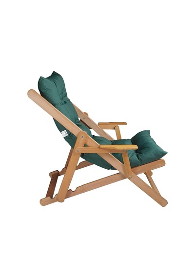 Bysay Ahşap Katlanır Şezlong, Puf Minderli, Naturel Haki, Gürgen Ağacı, 3 Kademeli, Bahçe, Balkon, Teras Ve Plaj İçin