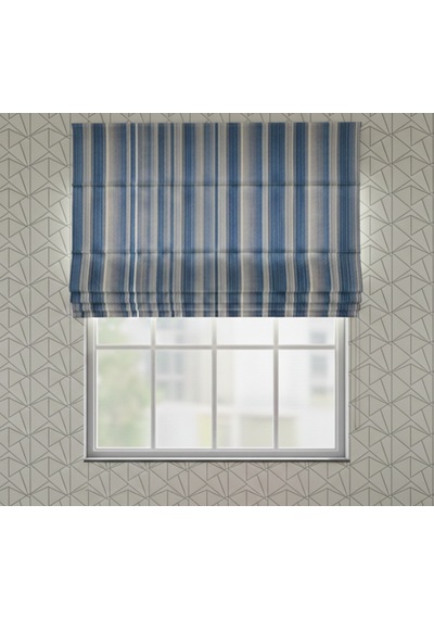 Polycotton Mavi Gri Çizgili Katlamalı Perde Mavi - Gri