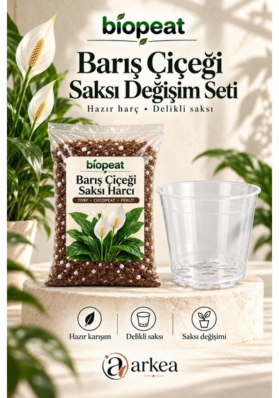 Barış Çiçeği Harcı 5 Litre + 1 Adet 0,75 L Şeffaf Delikli Saksı Seti 2