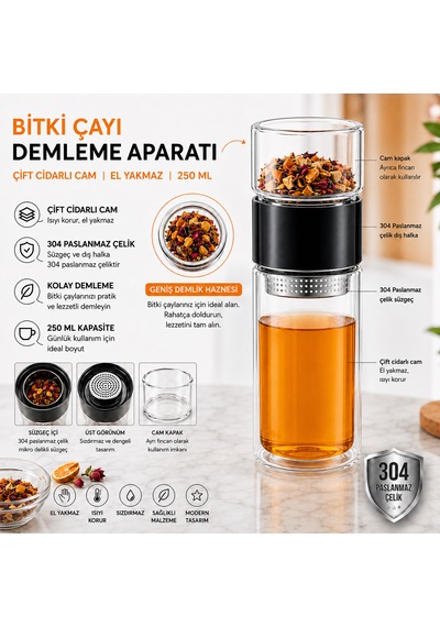 Muzeko 250ml Çift Katlı El Yakmayan Isıyı İçinde Tutan Cam Bardak Detox Bitki Çayı Demleme Ihlamur Demliği Bitki Çayı Demleme Tüm Bitki Çaylar İçin Uygundur Siyah Kapak Siyah - Şeffaf Muzeko 250ml Çift Katlı El Yakmayan Isıyı İçinde Tutan Cam Bardak Detox Bitki Çayı Demleme Ihlamur Demliği Bitki Çayı Demleme Tüm Bitki Çaylar İçin Uygundur Siyah Kapak Siyah - Şeffaf