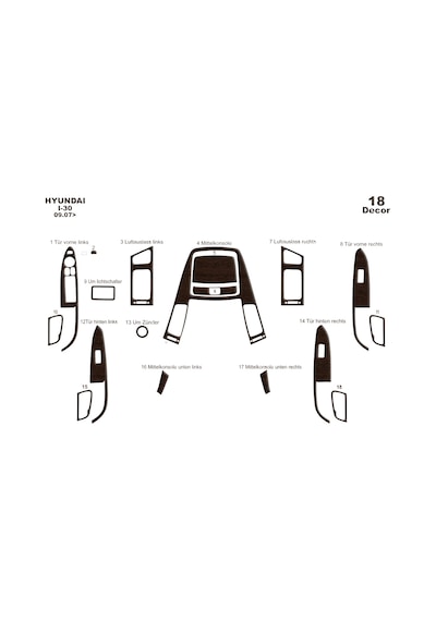 Hyundai İ30 Torpido Kaplama 2008 18 Parça Koyu Meşe