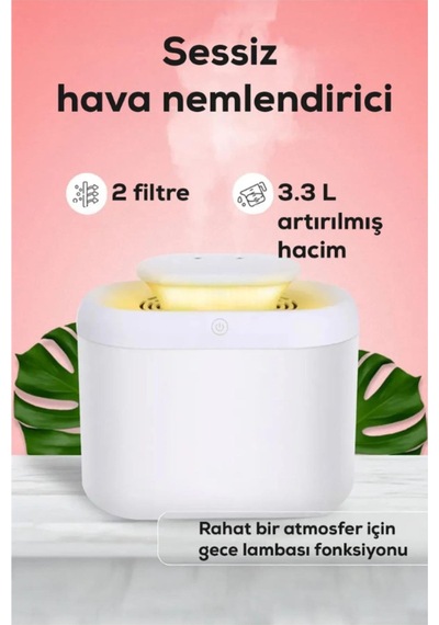 Sessiz Ve Etkili 3.3l Kapasiteli Led Aydınlatmalı Hava Nemlendirici Ve Buhar Difüzörü