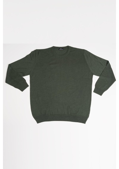 Woolen World Bisiklet Yaka Battal Büyük Boy Yünlü Triko Kazak Yeşil