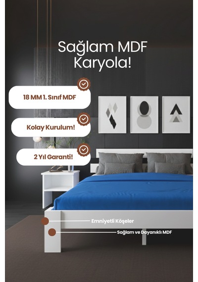 Lotus Çift Kişilik Mdf Karyola Ve 2 Komodinli Set