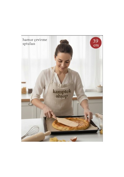 Kamptek Ahşap Hamur Çevirme Spatulası - 39 Cm Büyük Boy Yufka Ve Gözleme Spatulası Ahşap