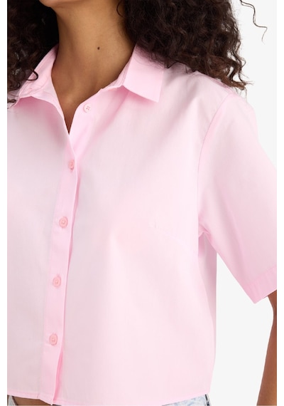 Defacto Regular Fit Gömlek Yaka Poplin Kısa Kollu Gömlek F8580ax25smpn205 Pembe