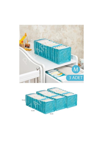 Pazar Kapısı 3 Adet Baby Bebek Odası Akordiyon Çekmece Düzenleyici Mavi M Boy Mavi