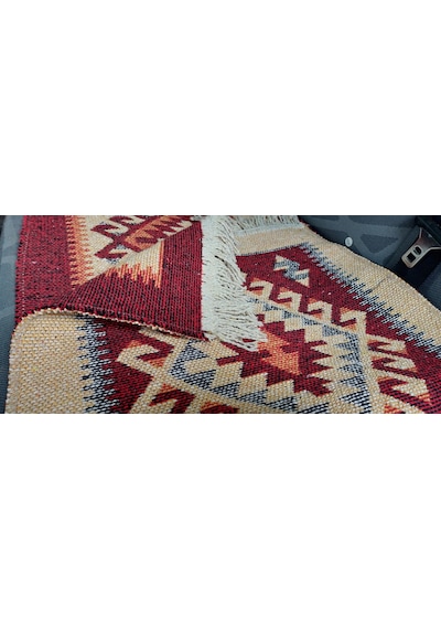 Reversible Oto Koltuk Kilim Seti 3 Parça Makine Dokuma Akrilik & Polyester Saçaklı - Kırmızı
