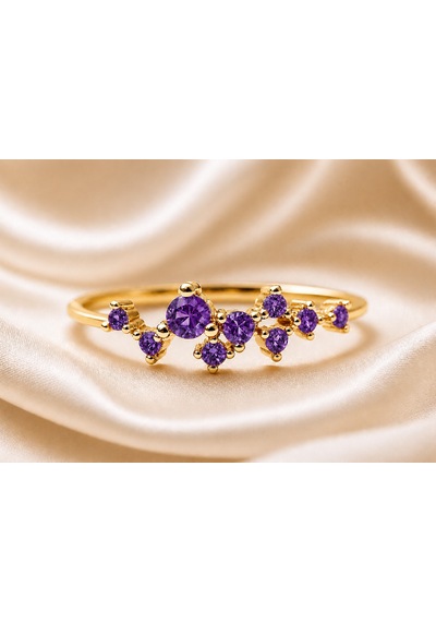 18 Ayar Altın Kaplama Amethyst Star Kadın Gümüş Yüzük, 925 Ayar Zirkon Amethyst Star Gümüş Yüzük