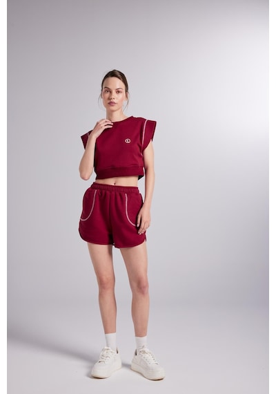 Holly Lolly Crop Kesim Kontrast Dikişli Rhode Tshirt Bordo
