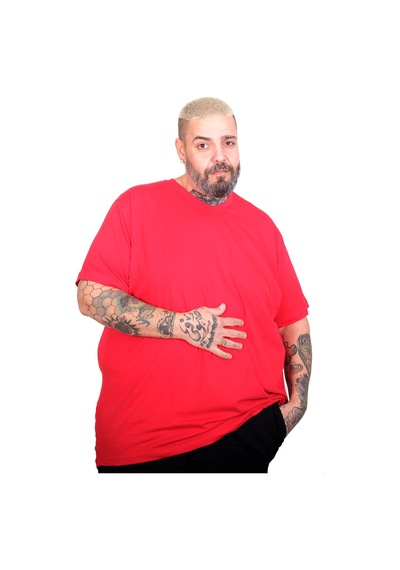 Mode Xl Büyük Beden Erkek Basic V Yaka T-shirt 20150 Kırmızı Kırmızı