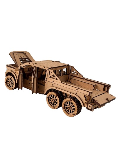 6x6 Pick-up Ahşap Maket Seti Dıy 3d Puzzle Açılabilir Kapılı Arazi Aracı Koleksiyoner Modeli 531 Parça