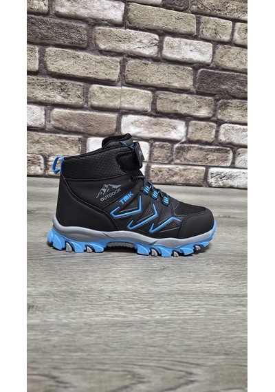Rahat Konforlu Taban Outdoor Spor Cırtlı Çocuk Botu Siyah - Mavi