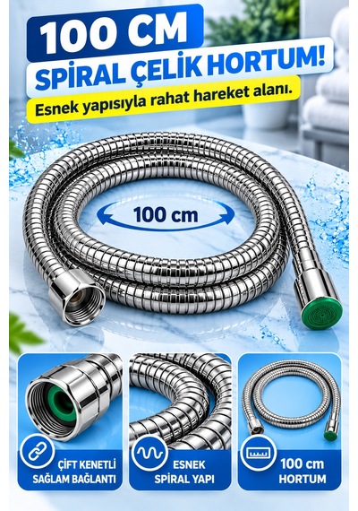Krom Tabancalı Taharetmatik Taharet Musluğu Seti 100 Cm Spiral Çelik Hortumlu Duvar Askılı Wc Spreyi