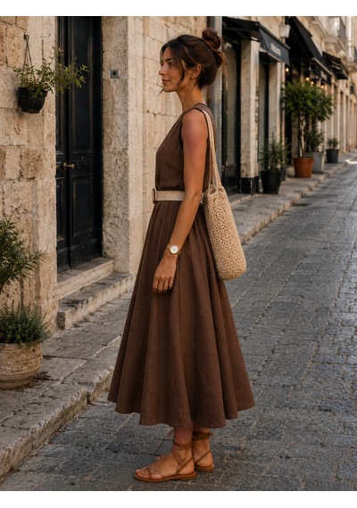 Eren Style İtalyan Belden Dolamalı Anvelop Keten Elbise Boyu:126 Cm'dir. Kahverengi Eren Style İtalyan Belden Dolamalı Anvelop Keten Elbise Boyu:126 Cm'dir. Kahverengi