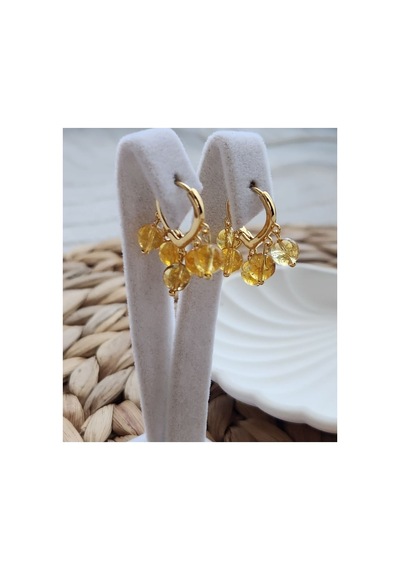 Sitrin Taşı Salkım Küpe Doğaltaş Gold Küpe Modeli Sarı