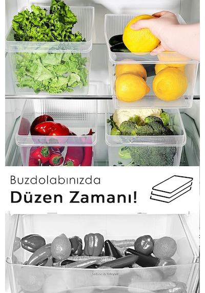 1 Adet Dolap İçi Buzdolabı Düzenleyici - Mega Boy Buzdolabı Meyve Sebze Saklama Kabı Organizer 8 Lt Şeffaf