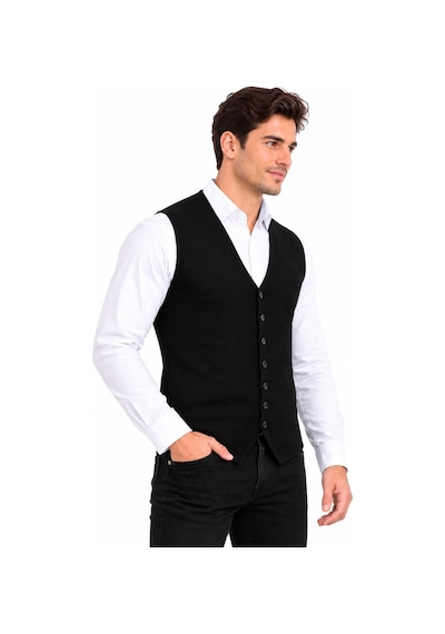 Çizgi Triko Erkek Düğmeli V Yaka Regular Kalıp Triko Yelek Bgl-st05772 Siyah