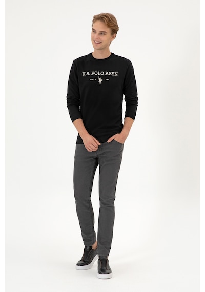 U.S. Polo Assn. Erkek Regular Fit Bisiklet Yaka Siyah İnce Basic Sweatshirt 50313743-VR046