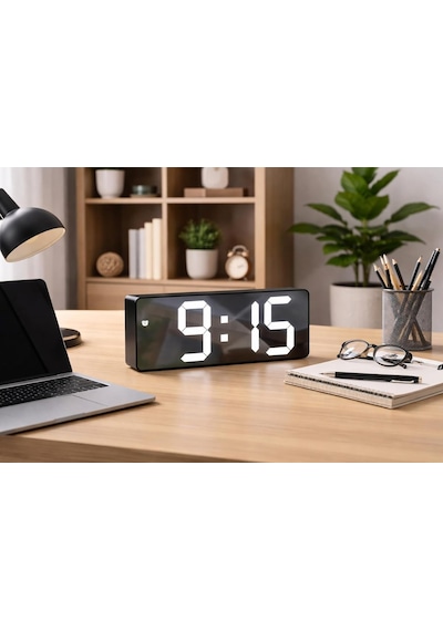Led Dijital Saat Sesle Aktifleşen, Sıcaklık Göstergeli, Gece Modlu Modern Masa Alarm Saati Diğer