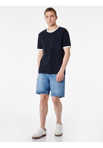 Koton Pamuklu Cepli Bermuda Straight Fit Jean Şort Açık İndigo 6sam40328nd