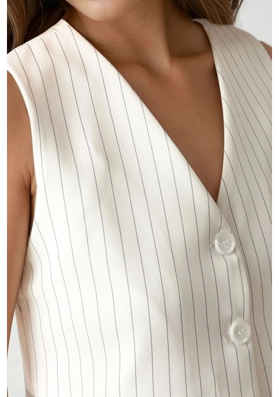 Hiccup Pika Collection Fitted Striped Crop Yelek Beyaz