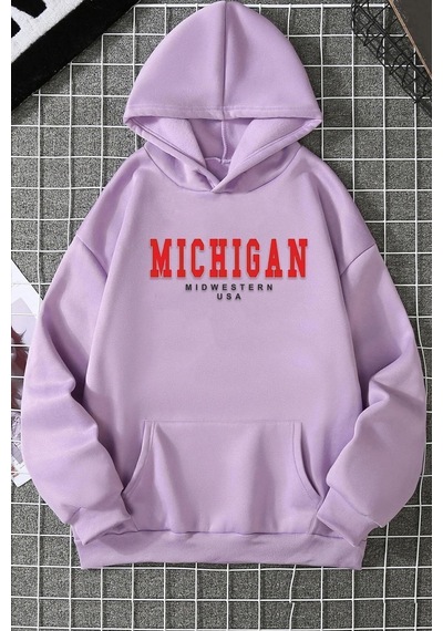Uyguntarz Unisex Michigan Baskılı Sweatshirt Lila