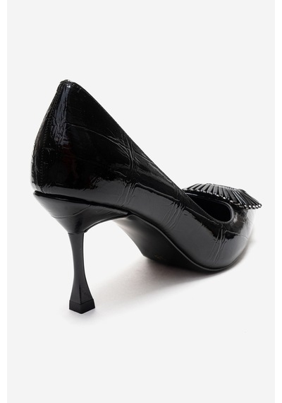 Luvishoes Rebel Siyah Baskılı Tokalı Kadın Topuklu Ayakkabı Siyah