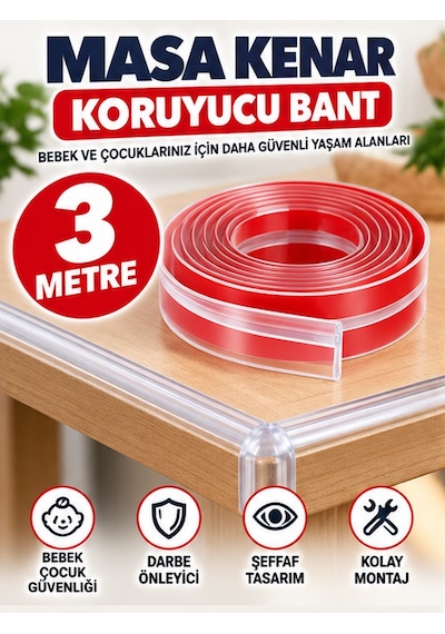 Mucit Home 3 Metre Şeffaf Silikon Masa Kenar Koruyucu Bant Bebek Çocuk Güvenlik Köşe Koruyucu, Darbe Önleyici Yapışkanlı Diğer