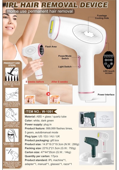 Otomatik Lazer Epilasyon Cihazı Tüm Vücut Ipl Lazer Epilatör Aleti 999.999 Atım Led Ekran Dokunmatik