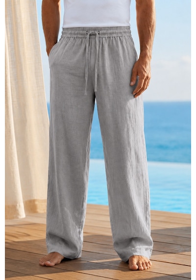 Tarz Cool Erkek Müslin Keten Karışımlı Rahat Kalıp Beli Lastikli Bağcıklı Yazlık Pantolon Gri