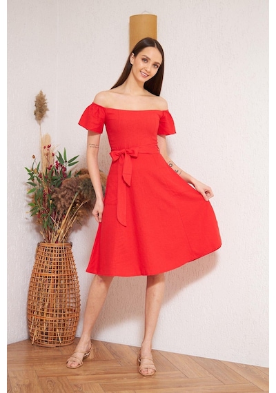 Darlin Moda Kırmızı Omzu Açık Elbise Dm1008 Kırmızı