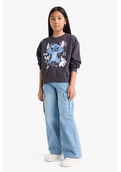 Defacto Kız Çocuk Disney Lilo & Stitch Relax Fit Bisiklet Yaka Sweatshirt F3410a825auar31 Antrasit