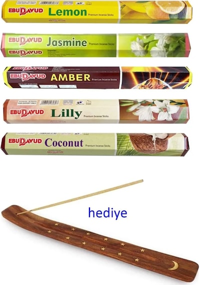 Tedar 5 Paket 20 Çubuklu Tütsü Lemon - Amber - Lilly- Jasmine - Coconut - Kayık Hediyeli Najmaddin