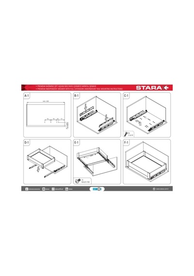 Starax Bağımsız Gizli Raylı Çekmece Frenli Beyaz Modül 45cm S-2333-p-w