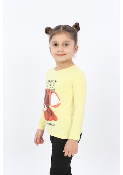 Toontoy Kids Toontoy Kız Çocuk Best Mood Ayıcık Baskılı Tişört Açık Sarı