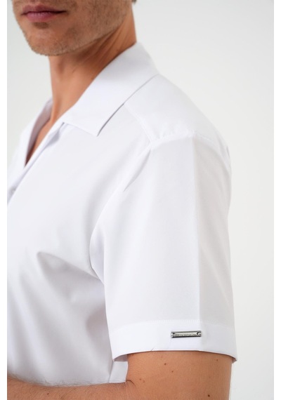 Efor Slim Fit Apaş Yaka Kısa Kol Esnek Casual Beyaz Gömlek G 1589 Beyaz