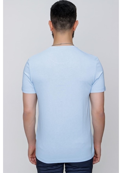 Efor Slim Fit Bisiklet Yaka Düz Pamuklu Mavi Tişört Ts 823 Mavi