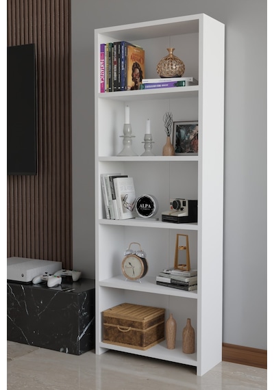 Alpa Ev Mobilya 5 Raflı Kitaplık, Modern Çok Amaçlı Ahşap Ofis, Salon Ve Mutfak Raf Dolabı Beyaz Alpa Ev Mobilya 5 Raflı Kitaplık, Modern Çok Amaçlı Ahşap Ofis, Salon Ve Mutfak Raf Dolabı Beyaz