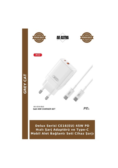 Delux Serisi Ce16 Eu 45w Pd Hızlı Şarj Adaptörü Ve Type-c Mobil Alet Bağlantı Seti Cihaz Şarjı
