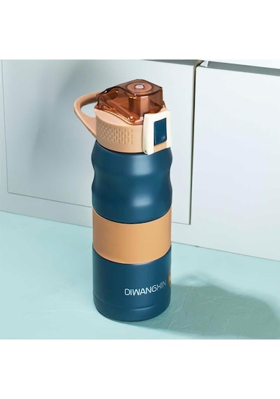 Cooker 1393-2 Paslanmaz Çelik Sızdırmaz Çift Katmanlı Yalıtımlı Çay Kahve Termosu Lacivert 350 Ml Açık Beyaz