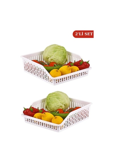 2 Adet Buzdolabı Düzenleyici, Çok Amaçlı Dolap Içi Organizer Sepet Geniş 2 Li Set Plastik 25 X 25 Be Diğer