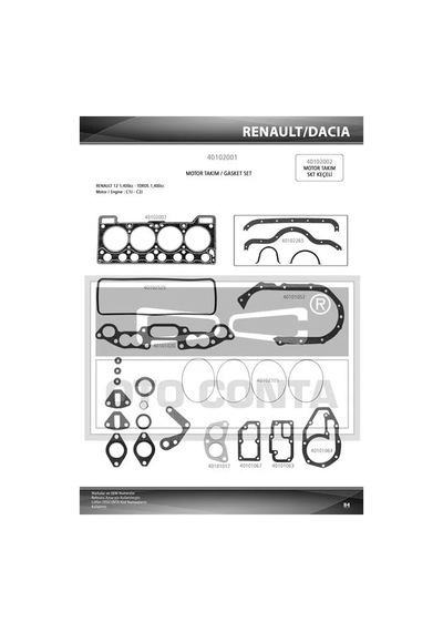 Otoconta Motor Takım Contası R12 1400 Skc 1.40mm / Keçesiz