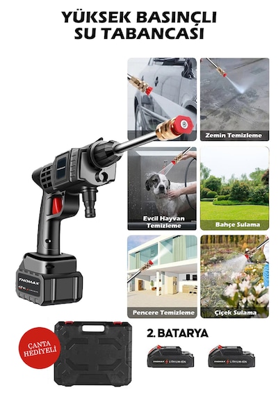 Thomax Şarjlı Ve Yüksek Basınçlı Oto Yıkama Ve Sulama Tabancası Thomax Şarjlı Ve Yüksek Basınçlı Oto Yıkama Ve Sulama Tabancası