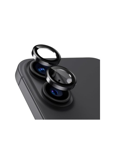 İphone 16 Ve İphone 16 Plus Uyumlu Kamera Camı Lens Koruyucu Halka Set - Siyah Titanyum 50 x 22