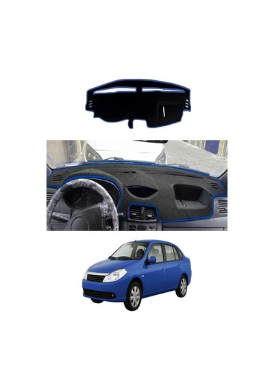 Renault - Symbol Airbagsiz 1999-2008 Uyumlu Torpido Koruma Kılıfı - Mavi Şeritli