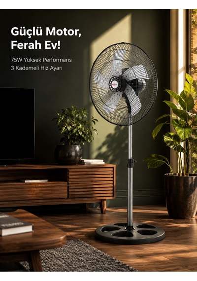 Microstar 18" 45cm Ayaklı Vantilatör 75w 3 Kademeli Salınımlı 5 Kanat Alüminyum Pervane - Msr-2618