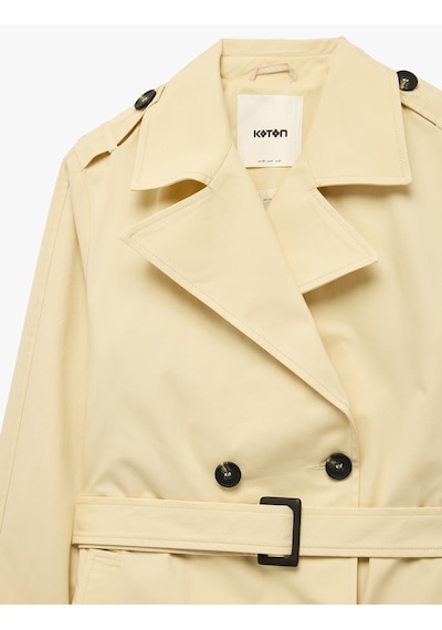 Koton Pamuklu Uzun Kollu Düğmeli Kruvaze Kemerli Oversize Gabardin Trençkot Bej 6sak00042ew Ekru